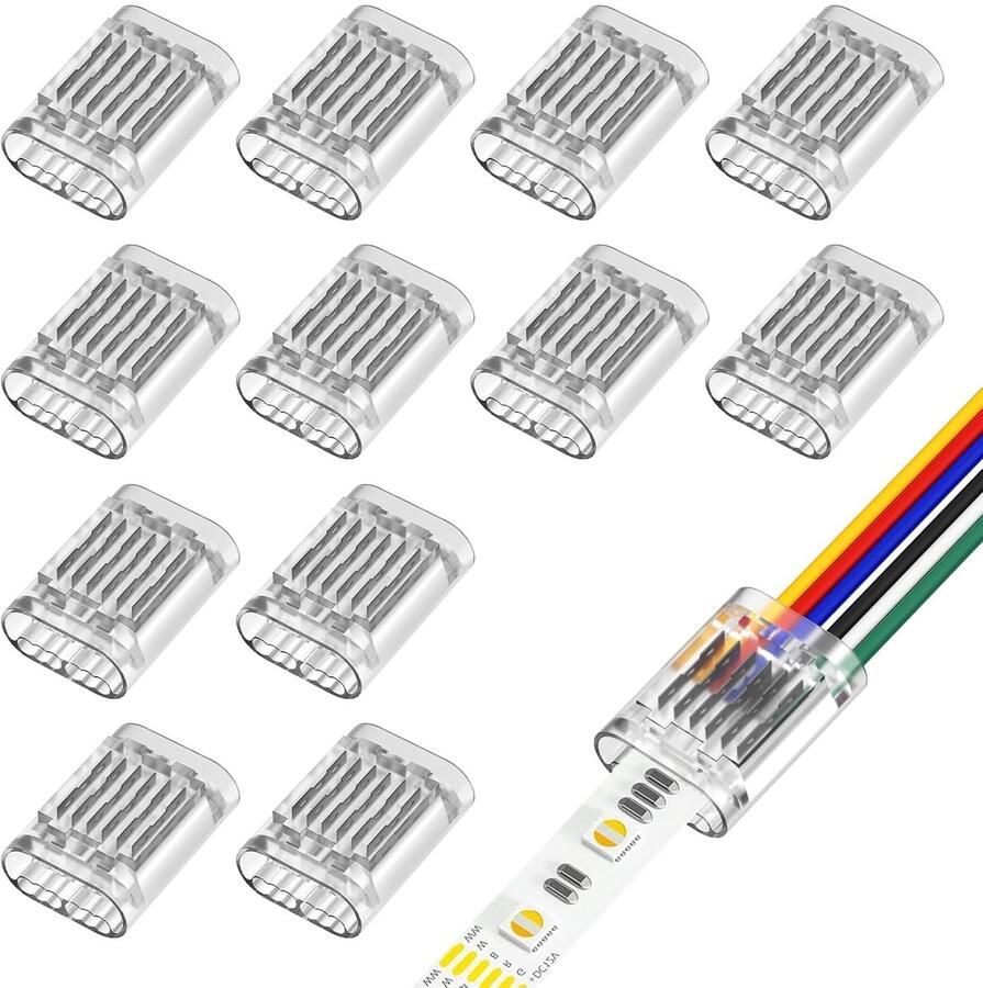 12 stuks 6-polige led-kabelverbinders soldeervrije snelverbinders stripverbinders kabelconnectoren elektrische connectoren voor 0 35-0 5 mm² (20-22 AWG) RGB+CCT led-systemen
