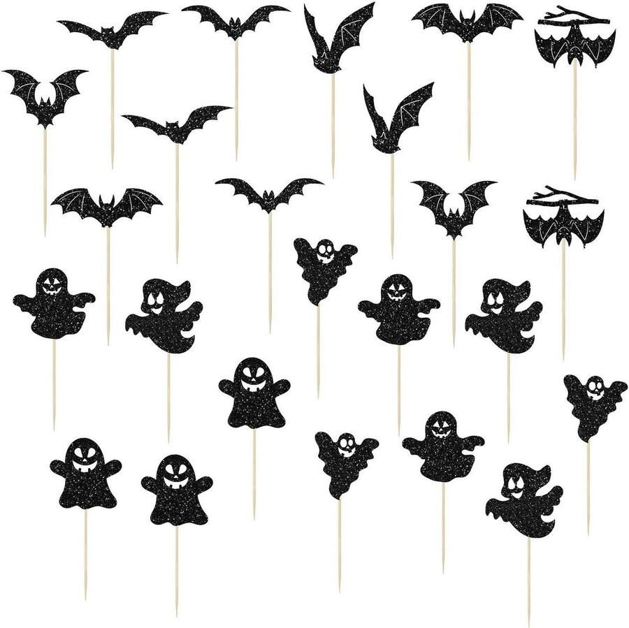 12 Stuks Cake Inserts voor Halloween Bat en Ghost Thema Perfect voor Verjaardagsfeest en Cupcakes Decoraties