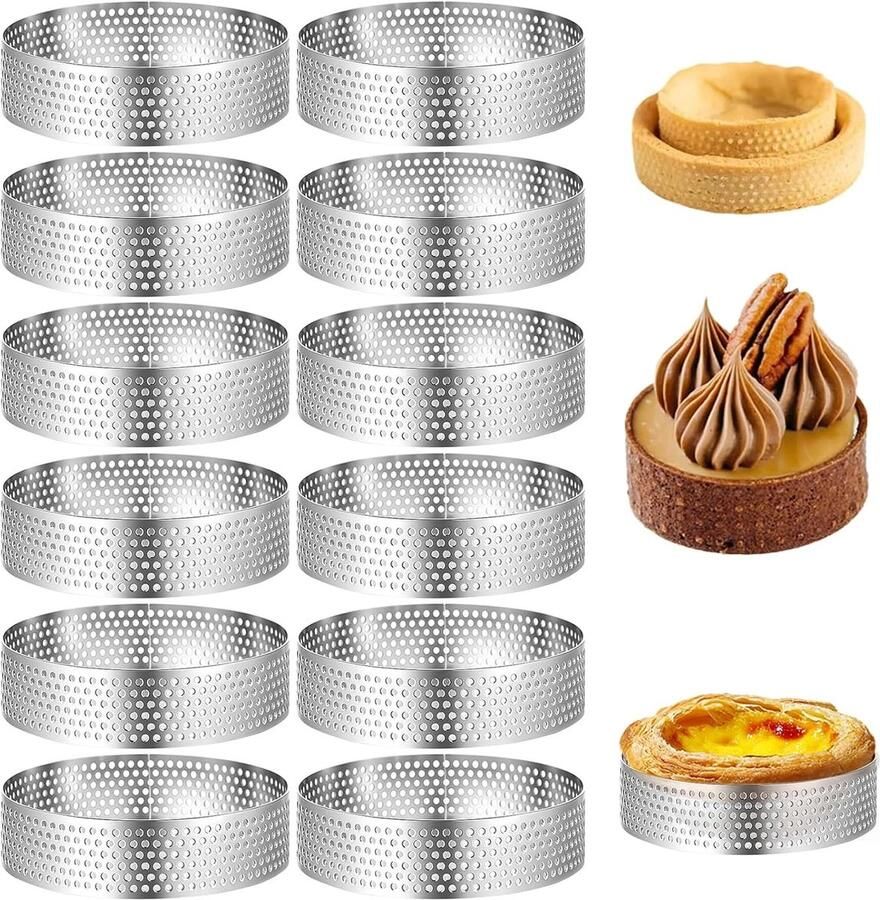 12 Stuks Dessert Ringen met Gaten 6 cm Ronde Mousse Ringen van RVS voor Taarten Mini Pizza's en Gebak