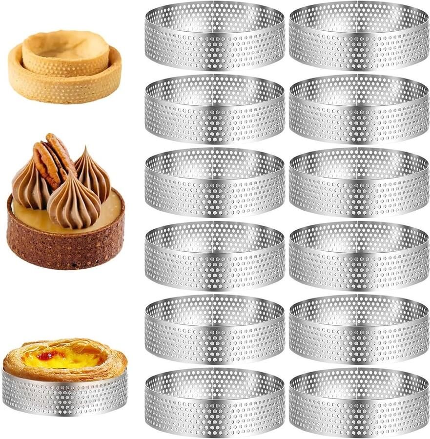 12 Stuks Dessert Ringen met Gaten 6 cm Ronde Mousse Ringen van RVS voor Taarten Mini Pizzas en Gebak