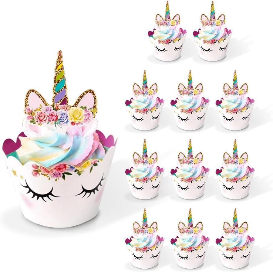 12 stuks eenhoorn muffindecoratie eenhoorn cupcake-toppers verjaardagsdecoratie taartdecoratie cupcake-wrappers voor verjaardagsfeest bruiloften dessert