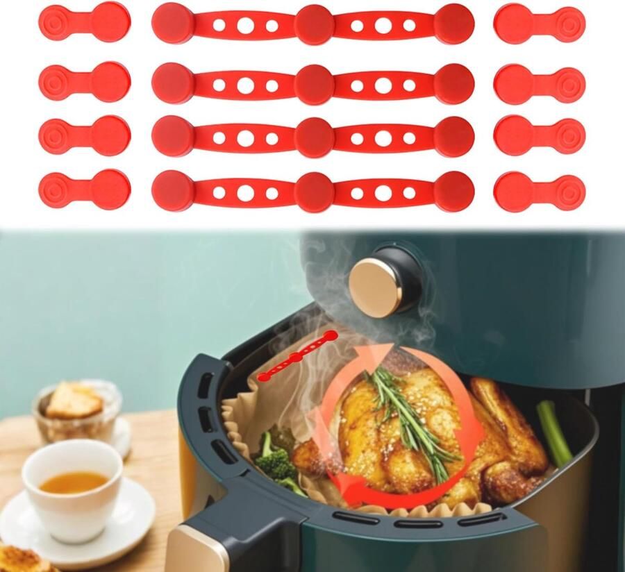 12 stuks Geschikt voor Airfryer magneet siliconen gespen voor het vasthouden van bakpapier veilige Geschikt voor Airfryer bakpapier om verbranding te voorkomen (rood 4 sets van 12)