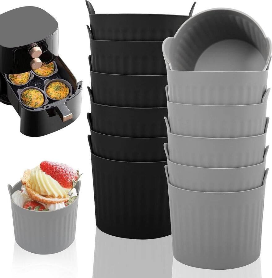 12 Stuks Herbruikbare Siliconen Muffinvormen voor Airfryer Perfect voor Muffins Taarten en Eieren