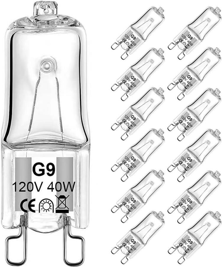 12 Stuks Hittebestendige G9 Halogeenlampen 40W Warm Wit 2700K Dimbaar voor Oven en Magnetron