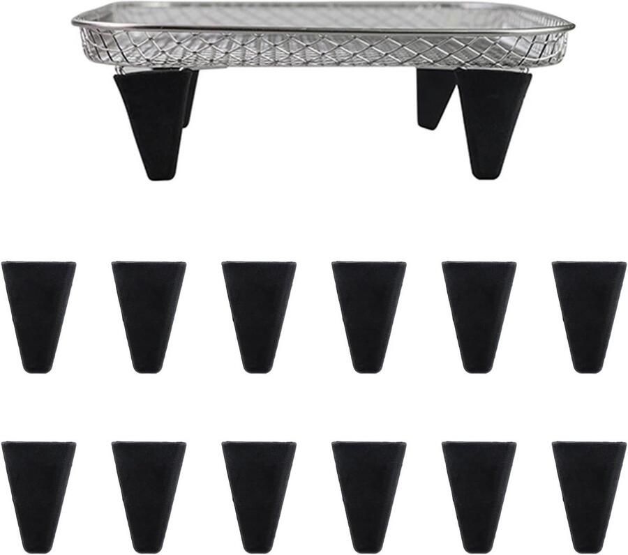 12 Stuks Hittebestendige Siliconen Voeten voor Air Fryer en Oven Grilling Rack Accessoires Stapelbare Verhoging voor Optimale Bakresultaten (Zwart)