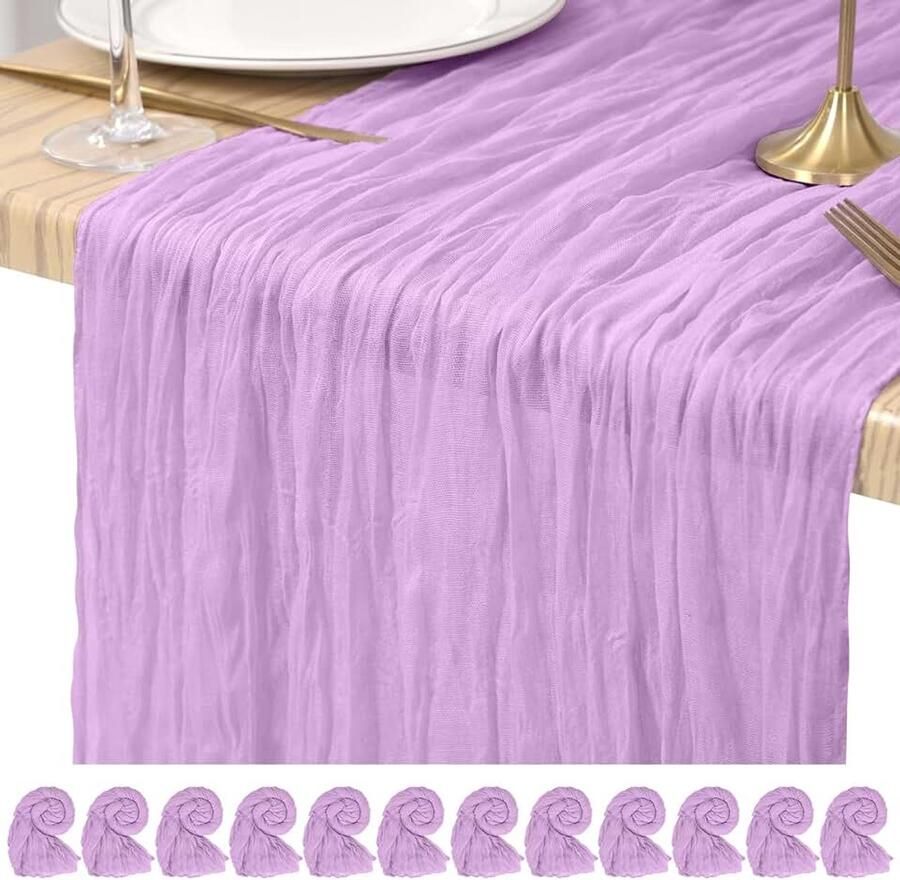 12 stuks kaasdoek tafelloper lichtpaars 45 x 274 3 cm rustieke boho gaasstof tafelloper romantische lange kaasdoek tafelloper voor bruiloft festival jubileum diner en buitenevenementen
