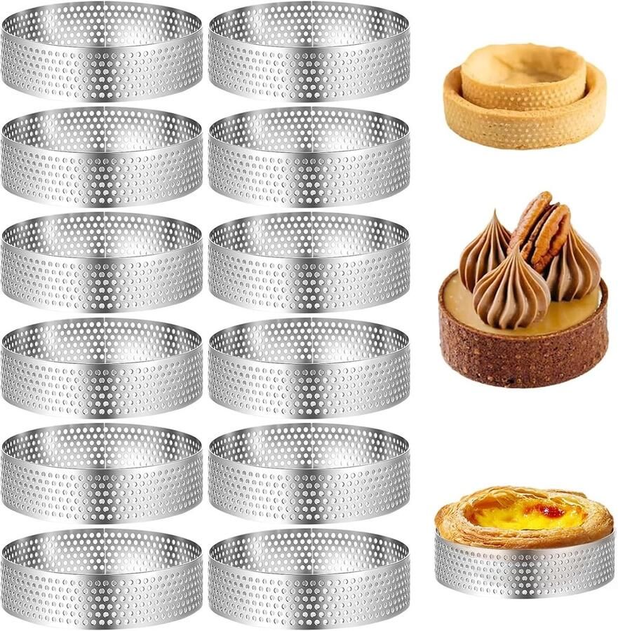 12 Stuks Mousse Dessert Ringen met Gaten 6 cm Ronde Cakevormen voor Mousse Taarten en Mini Pizzas van Roestvrij Staal