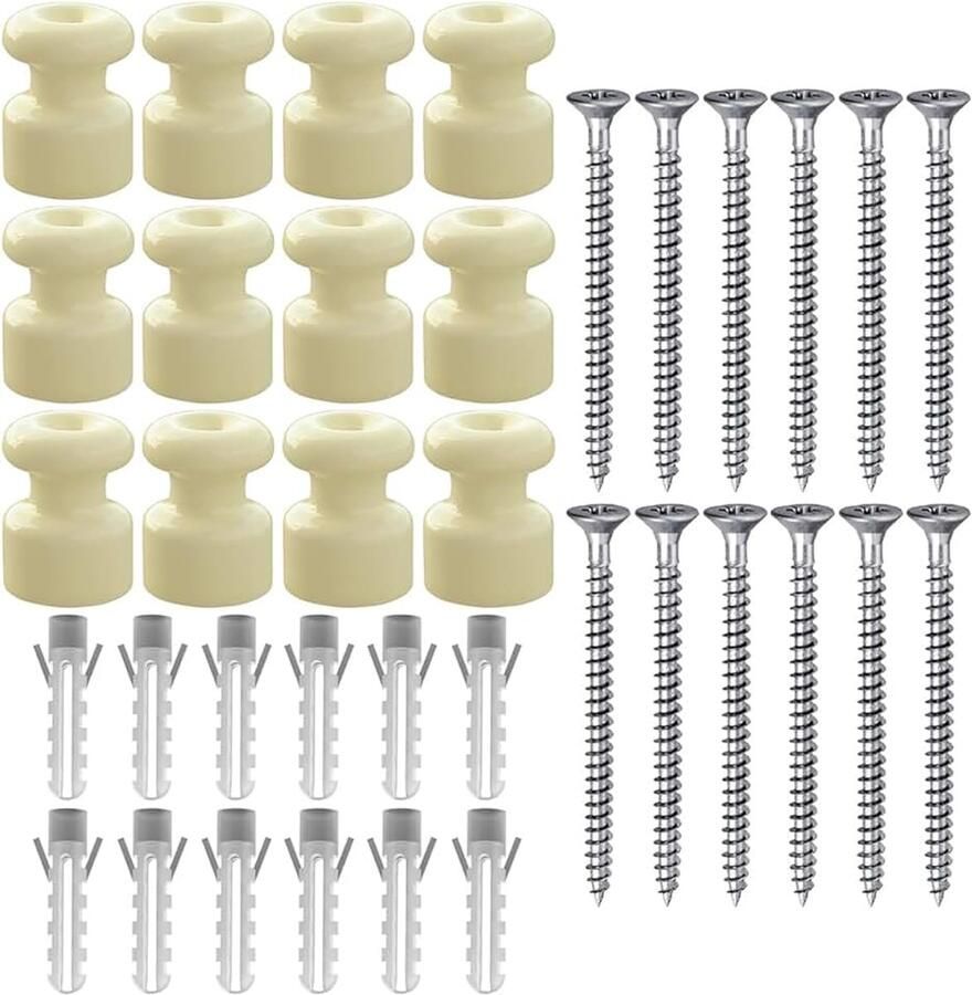 12 stuks porseleinen isolatoren voor installatie met gevlochten textiel kabelisolatoren voor gevlochten kabel beige glanzend Ø 18 mm keramische isolatoren