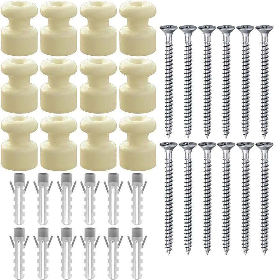 12 stuks porseleinen isolatoren voor installatie met gevlochten textiel kabelisolatoren voor gevlochten kabel beige glanzend Ø 18 mm keramische isolatoren
