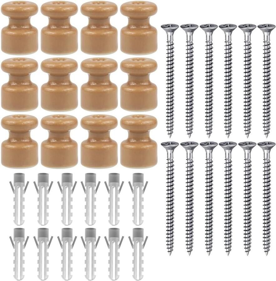 12 stuks porseleinen isolatoren voor installatie met gevlochten textielkabel isolatoren voor gevlochten kabel brons glanzend Ø 18 mm keramische isolatoren