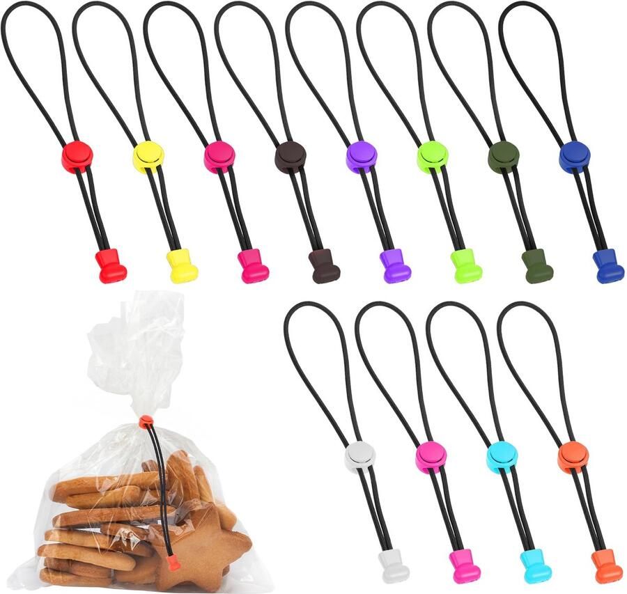 12 stuks sluitclips voor zakjes 12 kleuren verstelbare zakclips met een lengte van 21 cm robuust en herbruikbaar voor vrieszakken hengels en huishouden