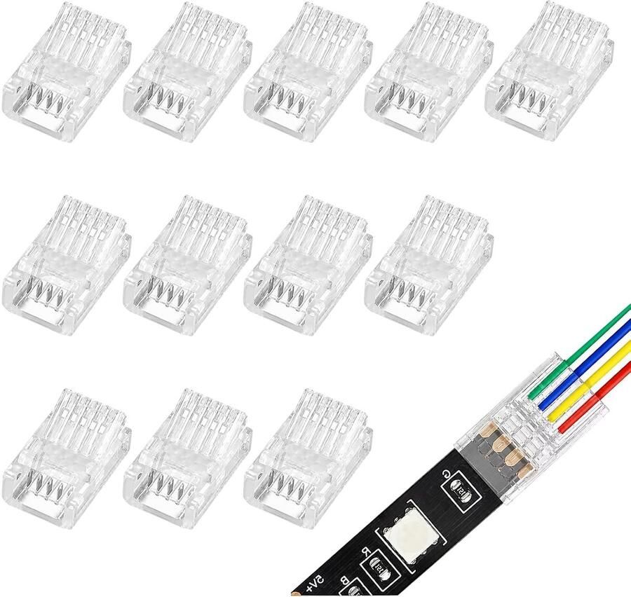 12 stuks soldeervrije snelverbinders 5-polige transparante kabelverbinders draad naar draad 0 35-0 5 mm² (AWG 22-20) doorgangsverbinder kabelklem krimpvrij voor led besturingen