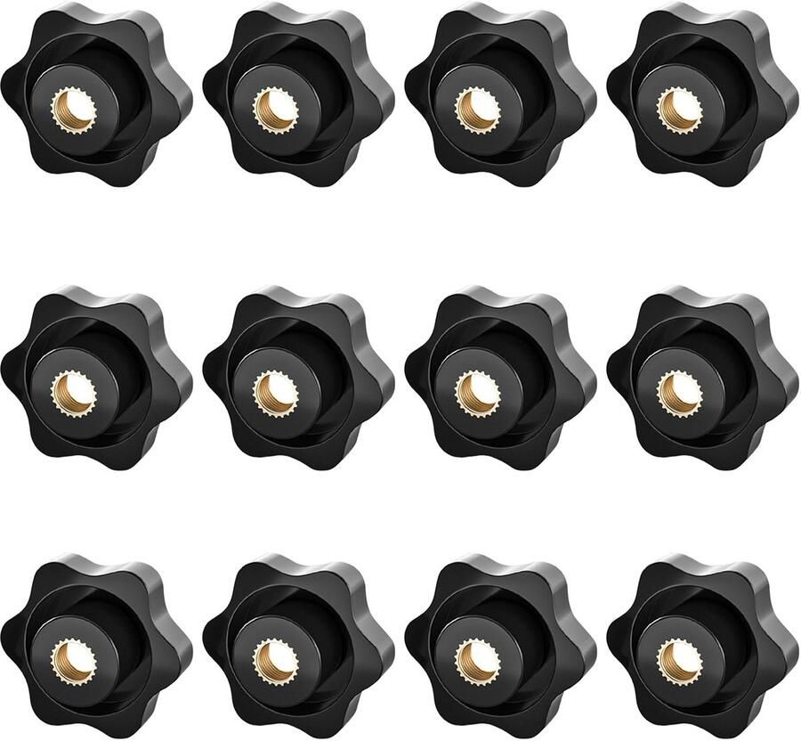 12 stuks stergreepmoeren M6 32 mm vleugelmoer buitenkant zwarte stergreep greepmoeren kunststof kartelschroef binnendraad klemknop voor gereedschapsmachines fitnessapparaten meubels