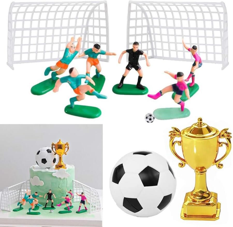 12 stuks taartdecoratie voetbal taartfigurenset voetbal decoratie verjaardag Duurzame en herbruikbare taarttopper voor kinderen jongens voetbalfans verjaardag themafeest