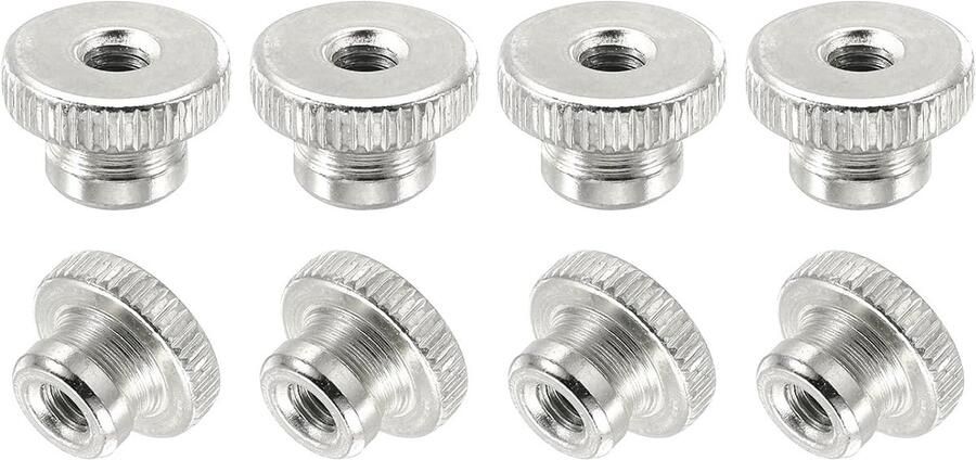 12 stuks vlindermoeren geribbelde moeren M5 staal zilver koolstofvezel met doorgangsgat hoge kop