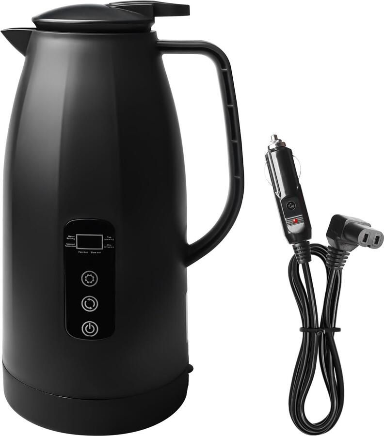 12 V-24 V waterkoker 1 2 liter mobiele elektrische roestvrijstalen koker 12 V snel met sigarettenaansteker voor warm water koffie thee vrachtwagen auto reizen camping