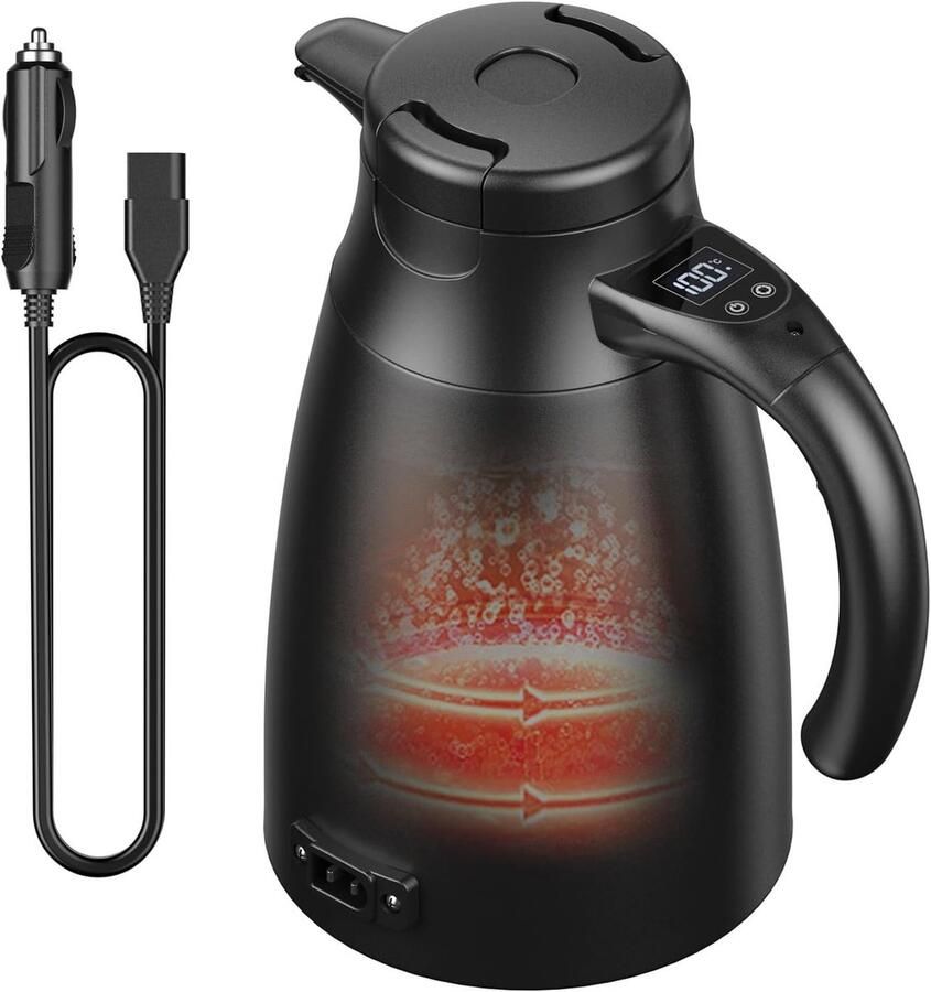 12 V 24 V waterkoker voor auto 1 2 liter elektrische mobiele waterkoker roestvrij staal met 12 24 volt sigarettenaansteker voor warm water koffie thee vrachtwagen auto reizen camping