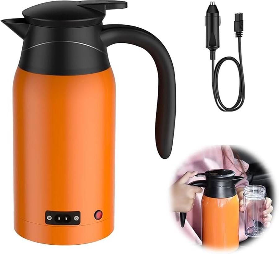 12 V autowaterkoker 1000 ml reiswaterkoker draagbare roestvrijstalen auto-waterkoker met temperatuurinstelling snelkookbare sigarettenaansteker autoverwarmingskop voor warm water koffie reizen