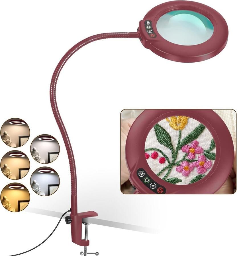 12 x vergrootglas met licht en klem echt glazen vergrootlamp 5 kleurmodi traploos dimbaar 58 cm flexibele zwanenhals standaard tafelvergrootglas met verlichting led-vergrootlamp voor