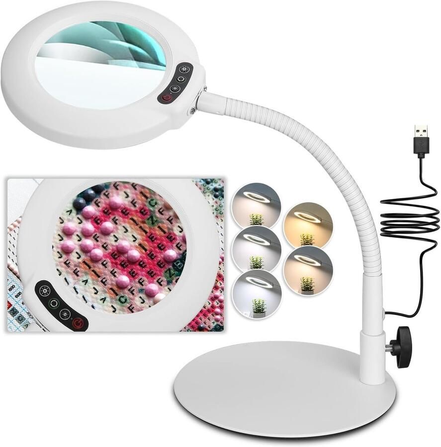 12 x vergrootglas met licht en standaard 5 kleurmodi traploos dimbare led-verlichte bureaulamp handenvrij flexibele zwanenhals loep met licht voor handwerk schilderen sluiten werk