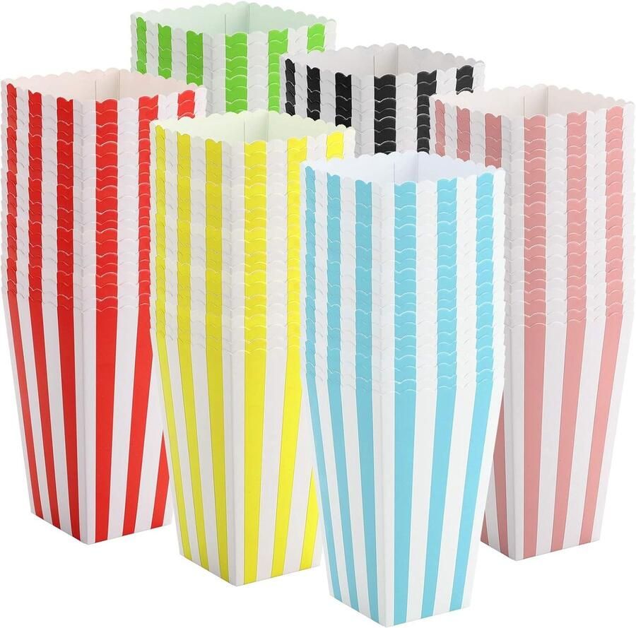 120 Pack Movie Party Popcorn Boxes Colorful Striped Popcorn Boxes Small Paper Popcorn Containers Great for Home ShopVlot