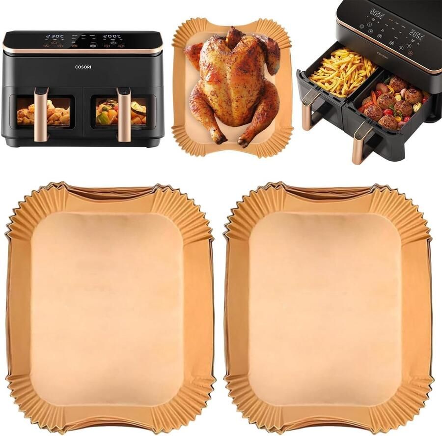 120 Pieces Air Fryer Baking Paper Accessories Geschikt voor 2 Chamber Air Fryers Cosori CAF-R901-AEU