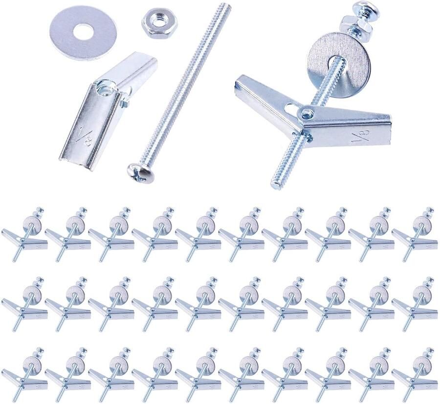 120 stuks 30 set 1 8 Inch vleugelmoer ankerbouten met zeskantmoeren ringen ankerbout assortimentset vlinder ankerbouten voor het ophangen van zware voorwerpen op gipsplaten