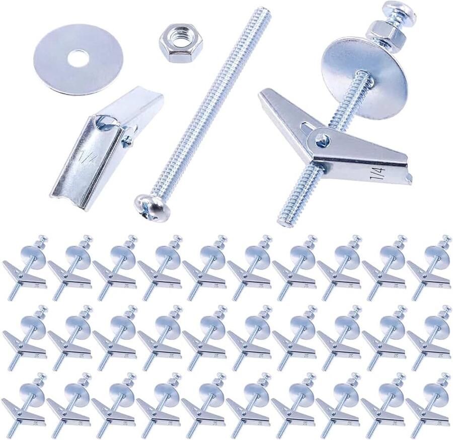 120 stuks 30 stuks 1 4 inch kantelschroeven en vleugelmoeren kit met heksenmoeren sluitringen kantelschroeven Assortiment Kit vlinder kantelanker voor het ophangen van zware voorwerpen