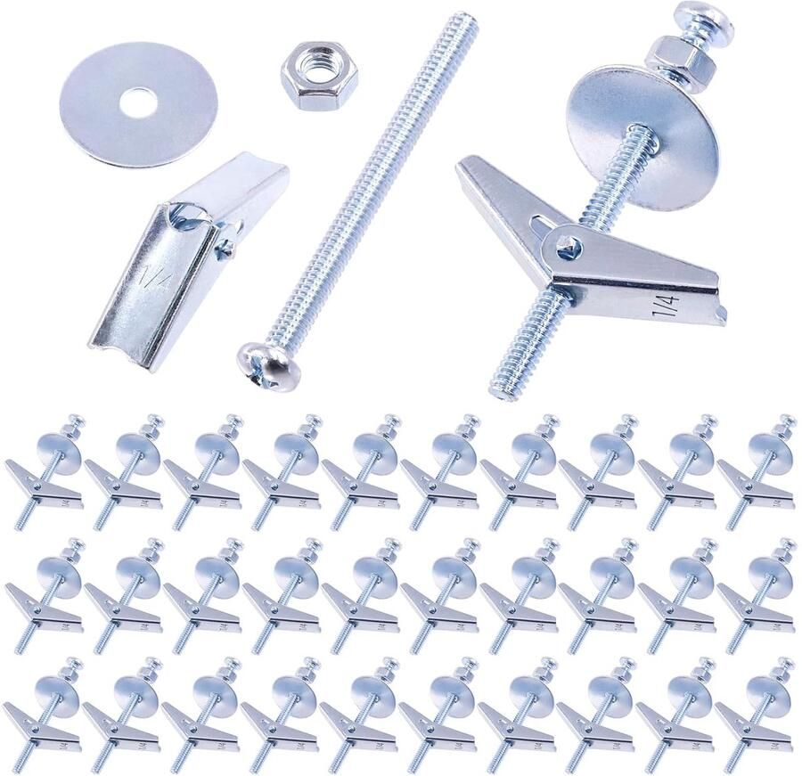 120 stuks 30 stuks 1 4 inch kantelschroeven en vleugelmoeren kit met heksenmoeren sluitringen kantelschroeven Assortiment Kit vlinder kantelanker voor het ophangen van zware voorwerpen