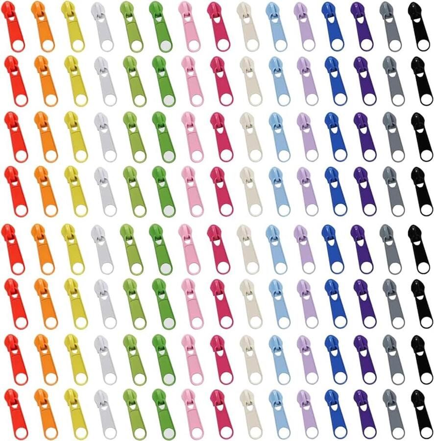 120 stuks ritssluitingschuiven vervanging nr. 3 kleurrijke ritssluiting reparatieset fix-ritssluiting voor naaien kleding jurken jassen koffers knutselen (15 kleuren)