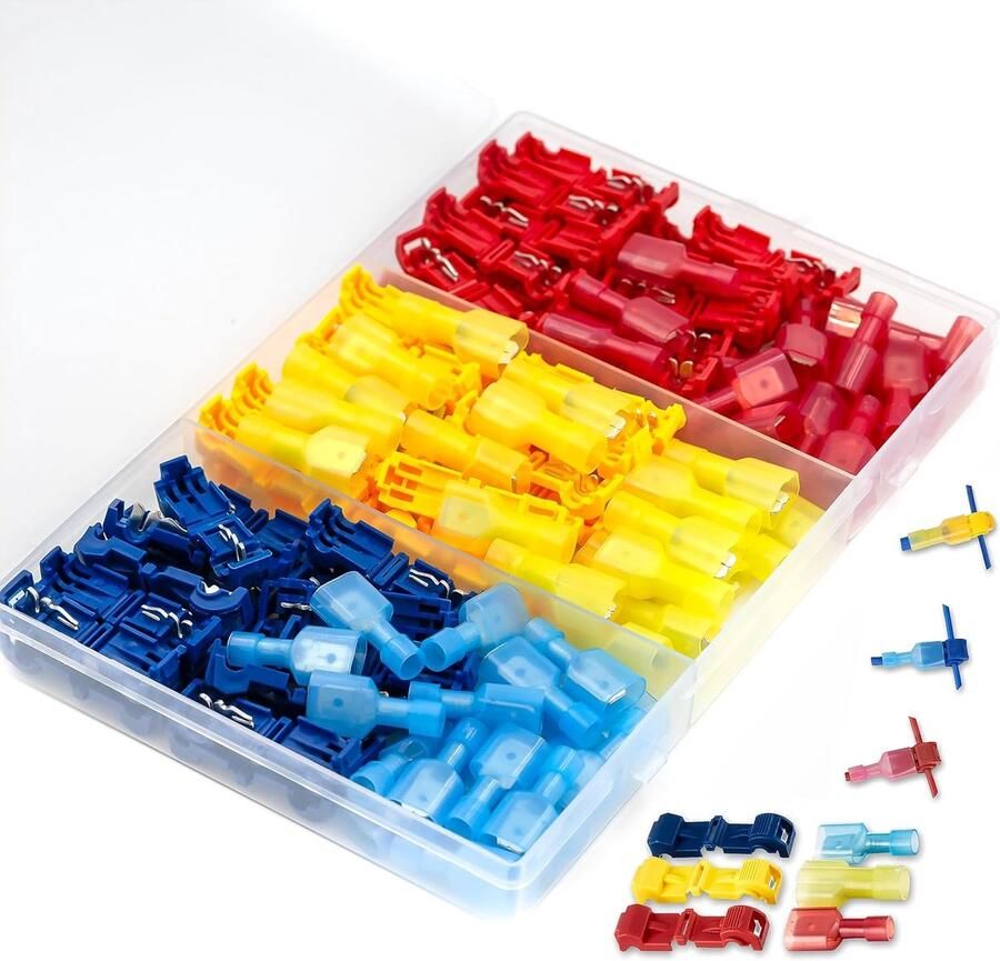120 stuks T-Tap stroomdieven aftakverbinder autoset elektrische T-snelverbinders volledig geïsoleerd platte stekkerkit voor snelle verbindingskabel kabelverbinders 10-24 AWG Lewttyer