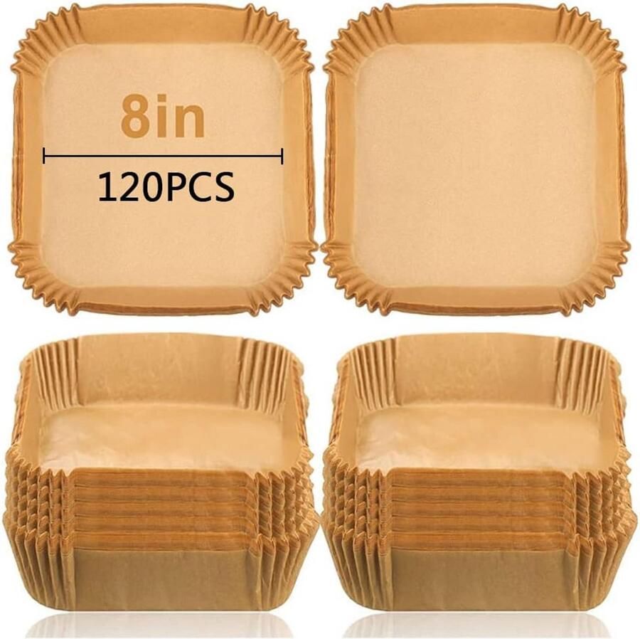 120 Stuks Vierkante Bakvormpjes voor Airfryer 8 Inch Antiaanbaklaag & Hittebestendig