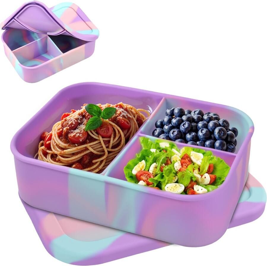 1200 ml siliconen broodtrommel met 3 vakken BPA-vrij onbreekbaar en lekvrij vaatwasser- magnetron- en vriesbestendig herbruikbare lunchbox voor school en kantoor