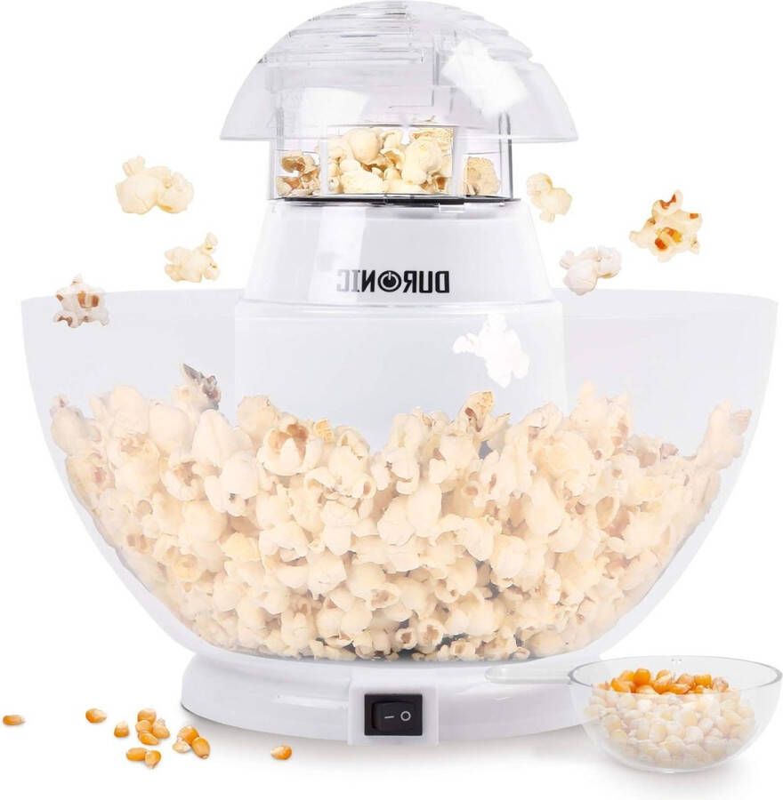 1200 Watt Hetelucht Popcorn Maker Gezonde Olie-vrije Popcorn Gezond met Weinig Calorieën Wordt geleverd met Maatbeker en geïntegreerde Serveerkom Wit