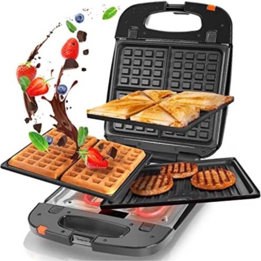 Grill Apparaat Uitneembare Platen Contactgrill met Uitneembare Platen Grill Plaat Tosti Ijzer met Uitneembare Platen 1200 W 3-in-1 Snackmaker Wafels Grill & Sandwichmaker