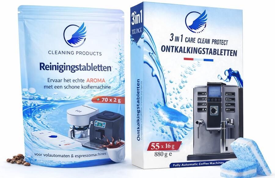 125 Reinigingstabletten voor Koffiemachine – 70 Reinigingstabletten + 55 Ontkalkingstabletten – 3-in-1 – Universeel Geschikt voor Siemens Jura Bosch Philips Krups