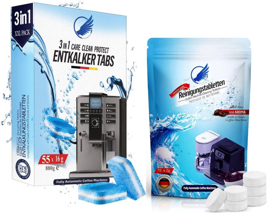125 stuks Reinigings Tabletten Koffiemachine 70 Reinigingstabletten 55 Ontkalkingstabletten 3-1 formule Siemens Jura Bosch Philips Krups