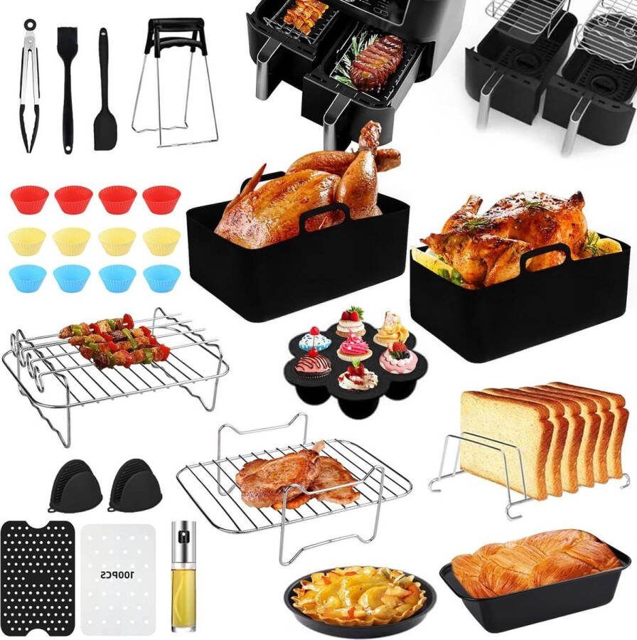 128pcs Heteluchtfriteuse Accessoires Voor Luchtfriteuses Dual Zone Dubbellaags Grillrooster