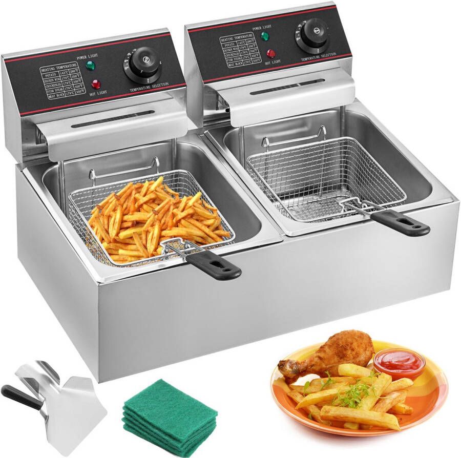 12L Elektrische Friteuse Dubbele Tank Roestvrij Staal 5000W Commercieel Geschikt voor Fast Food Restaurants Kipkramen en Cateringbedrijven