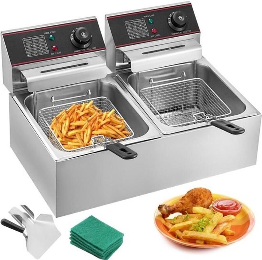 12L elektrische friteuse dubbele tank roestvrij staal 5000W commercieel voor fastfoodrestaurants kipkramen en cateringbedrijven