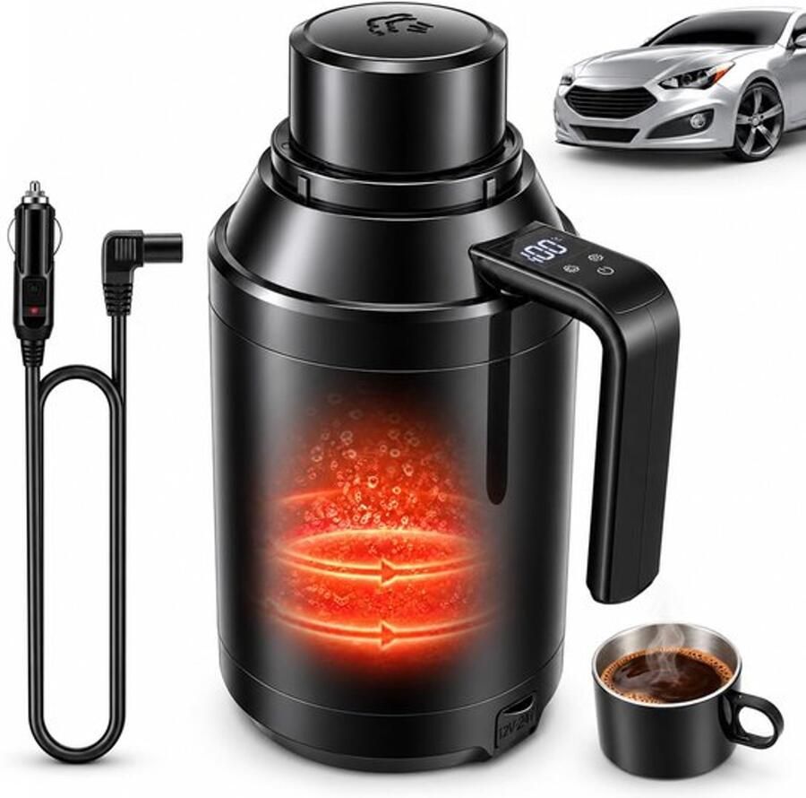 12V 24V waterkoker auto 1L roestvrij staal LCD koffie thee camping