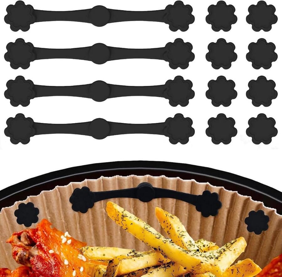 12x Hittebestendige Magnetische Siliconen Clips voor Airfryer Bakpapier Zwart