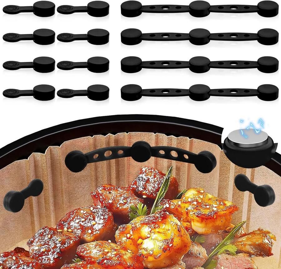 Magnetische Siliconen Gespen Airfryer Clips Perkamentpapier Vasthouden Hittebestendig Materiaal 12 stuks Zwart