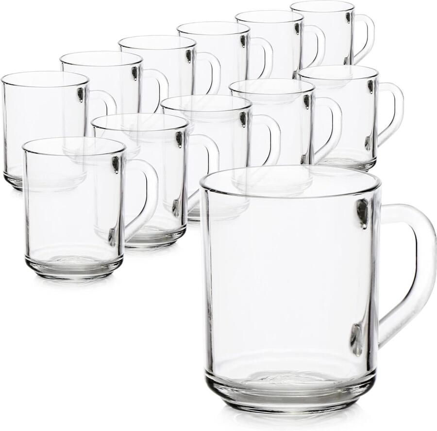 12x Theeglas Drinkglazen met handvat voor thee en koffie Ideaal voor warme dranken cacao latte macchiato en cappuccino