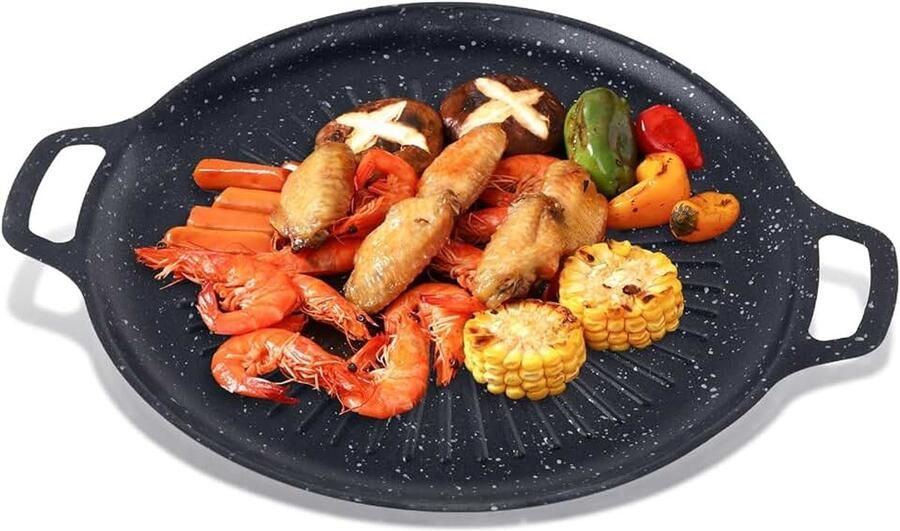 13 1 inch gietijzeren bakplaat met handgrepen geribbelde gietijzeren grillpan ronde bakplaat voor fornuistoppen gasgrills oven koken frituren grillen (1 stuks)
