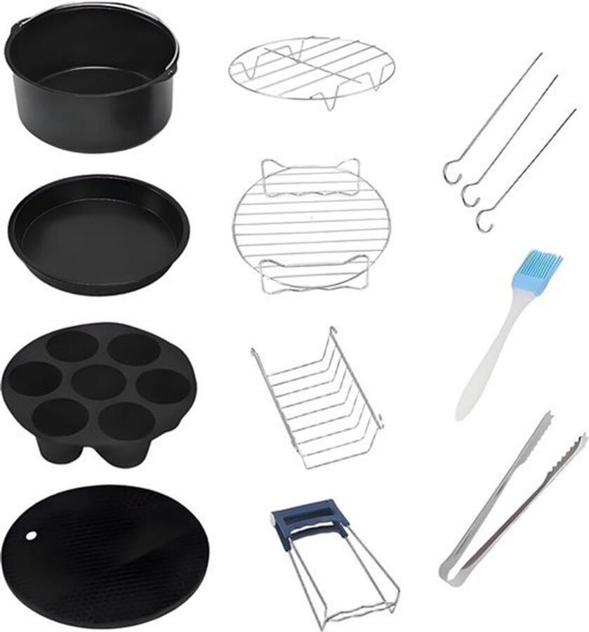13-Delige Airfryer Accessoires Set 16cm Bakvorm Borstel Clamp Grillpannen