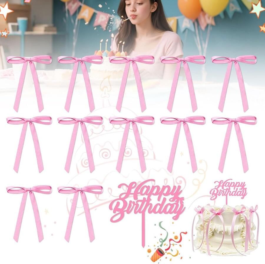 13 Stuks Roze lusdecoratietaart Torendendeko bloem cake bevestiging Doe het zelf verjaardag babyfeest bruid cake decoratie Cake bevestiging voor bruiloft verjaardag Bloemen diy cake topper