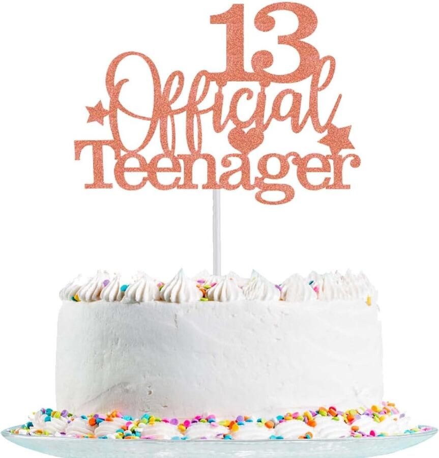 13. verjaardag Taartdecoratie Roségoud Officiële tienertaart Topper Glitter voor Taartdecoratie Meisjes Jongens (Roségoud)