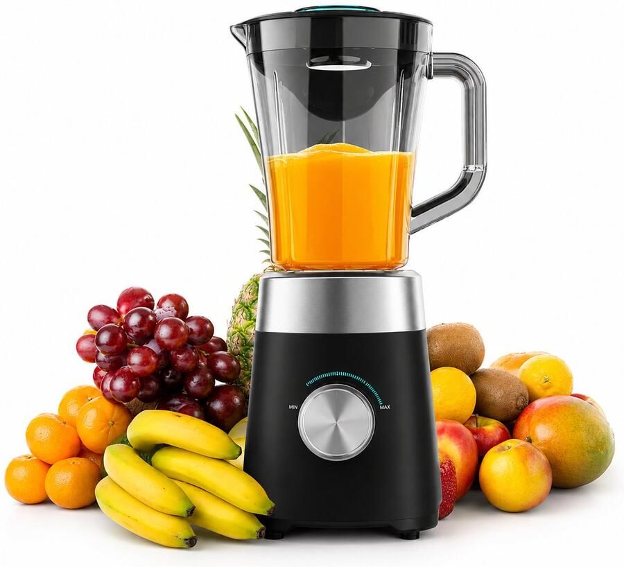 1300 W blender voor op het aanrecht – Power Black Titanium 1300Max mengkan van 1 5 liter met 4 Black Titanium-messen 2 snelheden & ijs-crush-functie