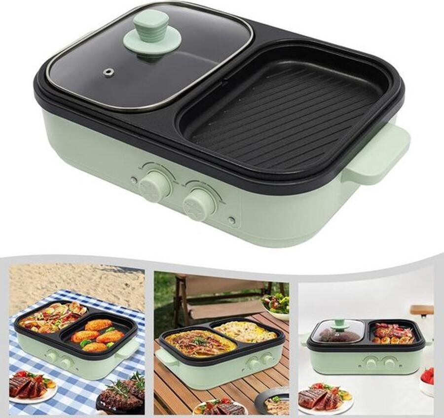 1300W reisrijstkoker 2-in-1 elektrische kookplaat fonduepan en barbecue
